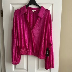 Flying Tomato Pink Wrap Blouse with Long Sleeves